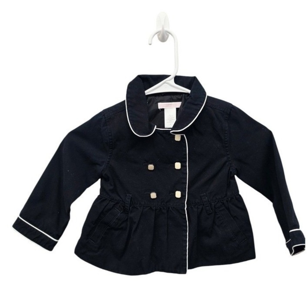 Janie and Jack Girls Size 2 Navy Peplum Trench Jacket White Piping